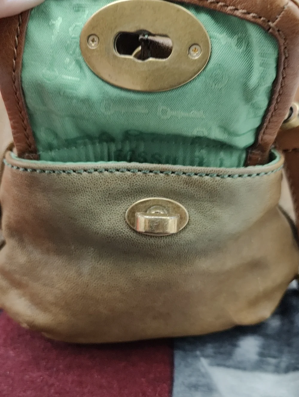 Fossil Mason Satchel Olive Green & Brown Y2k